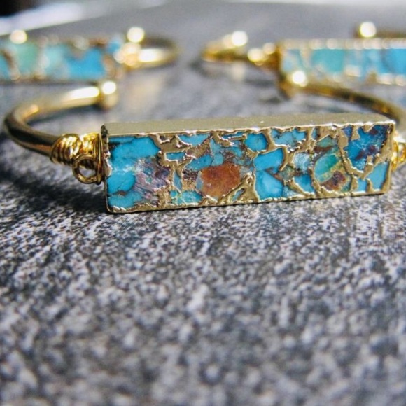 Raw Turquoise Stone Cuff Bracelet - Picture 3 of 6